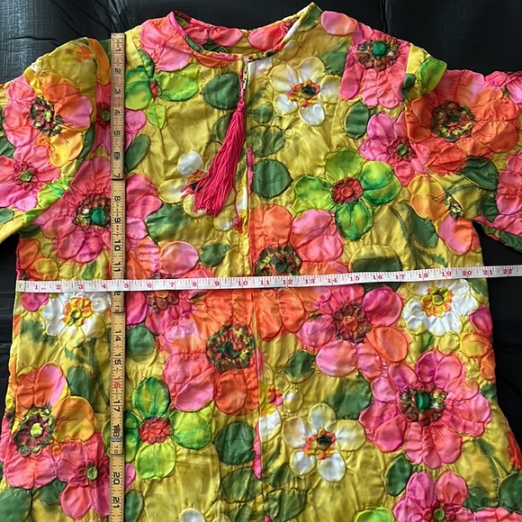 Vintage Embossed Floral 3/4 Zip Front House Coat Lounger Muumuu Dress Size M - Picture 9 of 14